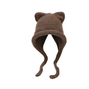 South Korea Instagram Cute Cat Ear Knitted Hat Women's Japanese Tie All Warm Windproof Ear Protective Hat Tie Hat Women's Hat Vraiment-chat