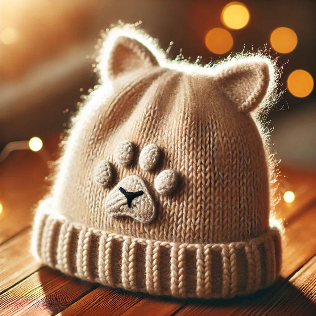 Bonnet en laine pastel avec des oreilles de chat, design mignon et minimaliste