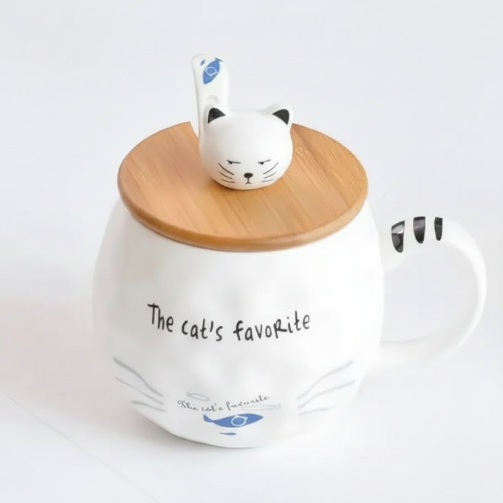 Mug Chat Blanc avec son Couvercle
