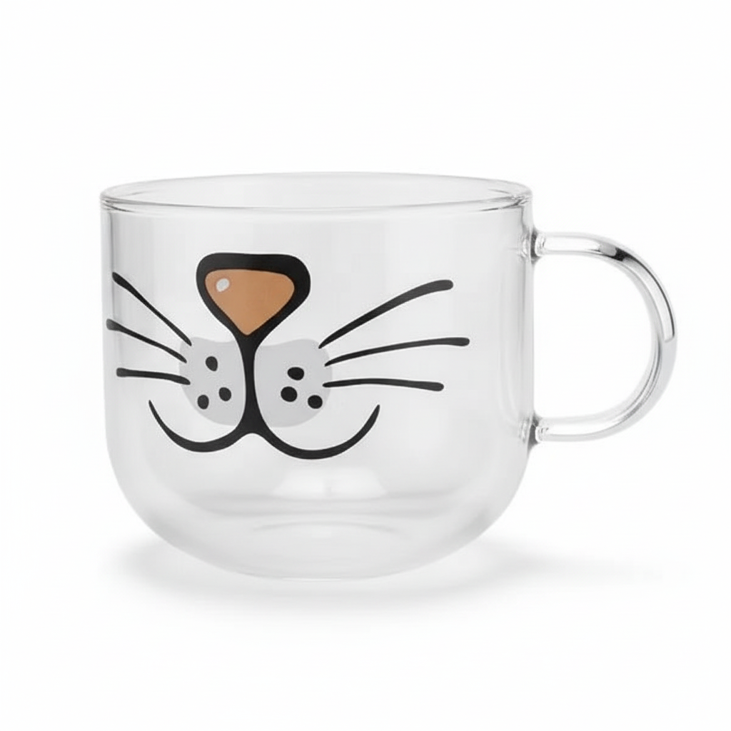 Tasse Transparente à Moustache de Chat