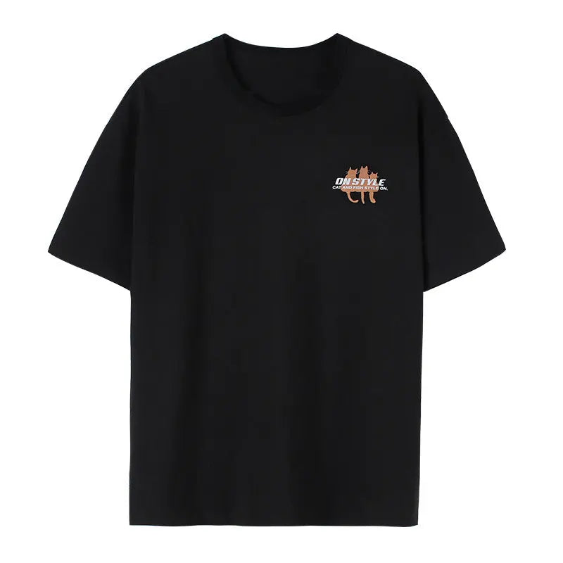 T-shirt Chat cachant ses yeux avec des poissons - Vraiment-chat