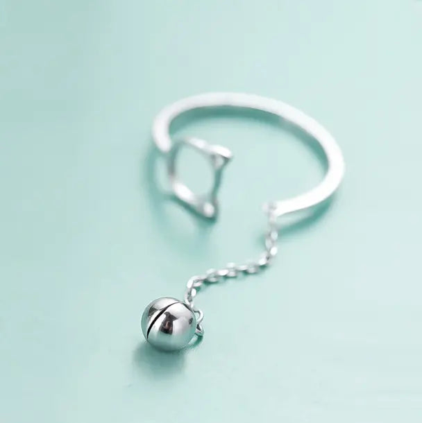 Bague Chat avec sa Chaîne et sa Boule - Vraiment-chat