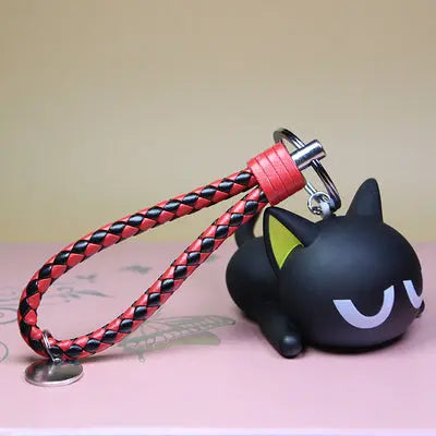 Porte-clef Chat Noir Couché avec Tresse - Vraiment-chat