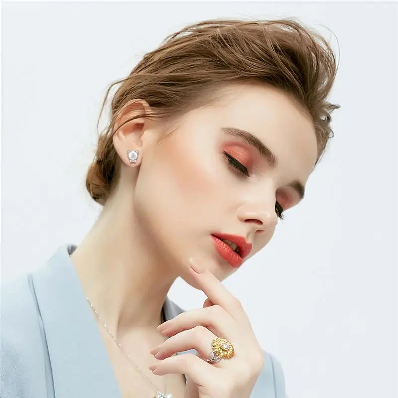 Boucles d'oreilles Chat avec Perle blanche - Vraiment-chat