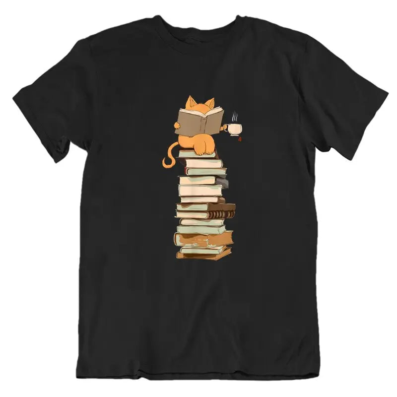 T-shirt Chat sur Pile de livres - Vraiment-chat