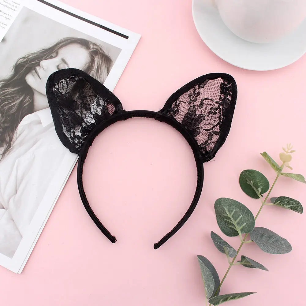 Oreilles de chat en dentelle noire - Vraiment-chat