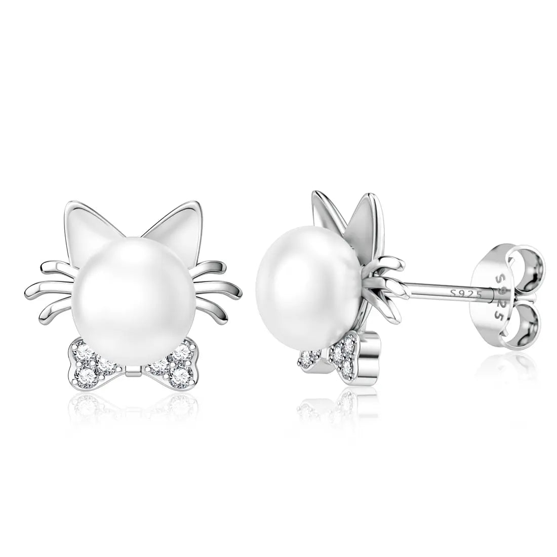 Boucles d'oreilles Chat avec Perle blanche - Vraiment-chat