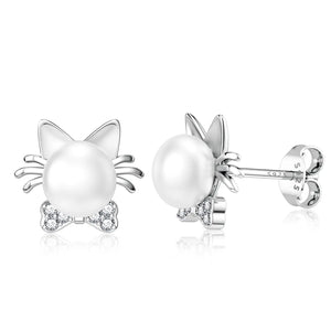 Boucles d'oreilles Chat avec Perle blanche - Vraiment-chat