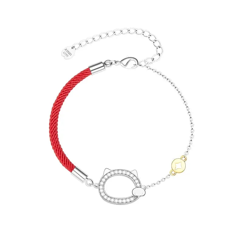 Bracelet Chat Rouge avec pierres brillantes - Vraiment-chat