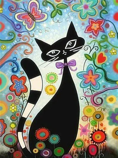 Peinture par Numéros de Chat Noir et Papillon - Vraiment-chat