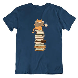 T-shirt Chat sur Pile de livres - Vraiment-chat