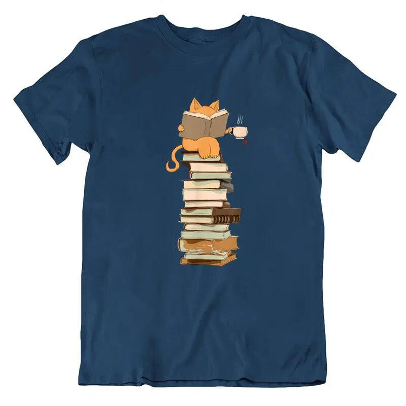 T-shirt Chat sur Pile de livres - Vraiment-chat