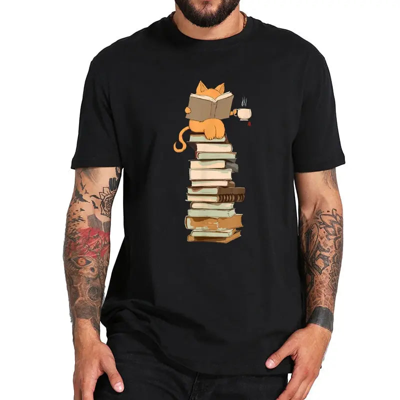 T-shirt Chat sur Pile de livres - Vraiment-chat