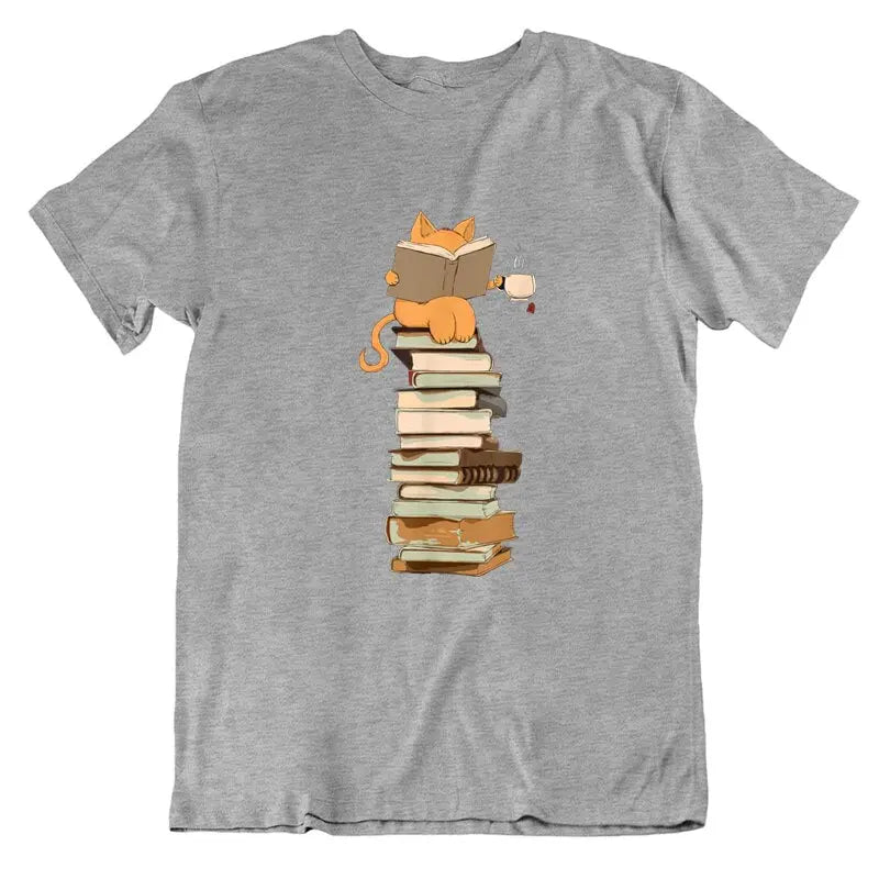 T-shirt Chat sur Pile de livres - Vraiment-chat