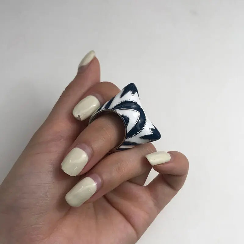 Bague en forme de Tête de Chat Noir et Blanc - Vraiment-chat