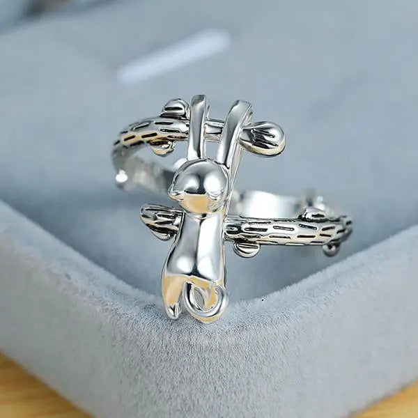 Bague Chat Accroché à une Branche (Argent) - Vraiment-chat