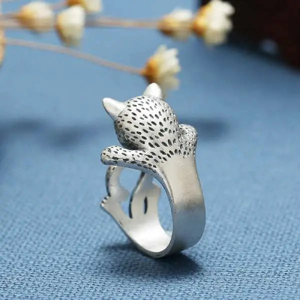 Bague avec Chat aux Yeux Rouges (Argent) - Vraiment-chat