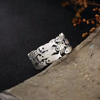 Bague Chat Banc de Poissons (Argent) - Vraiment-chat