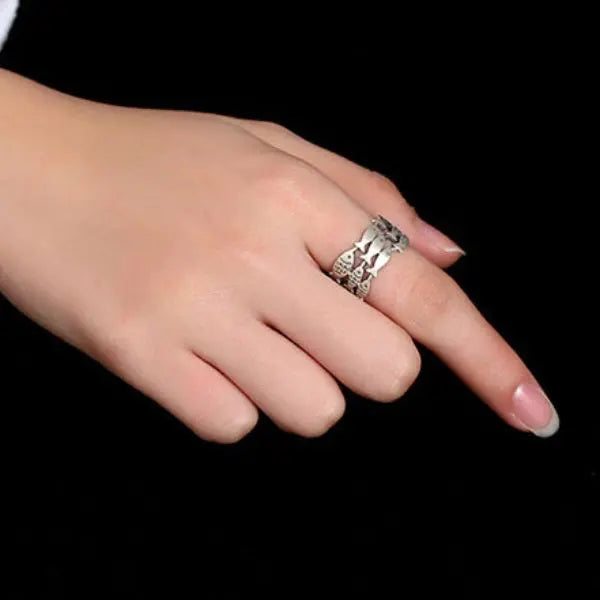 Bague Chat Banc de Poissons (Argent) - Vraiment-chat