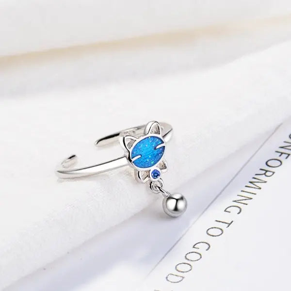Bague Chat Argent Turquoise à Boule - Vraiment-chat
