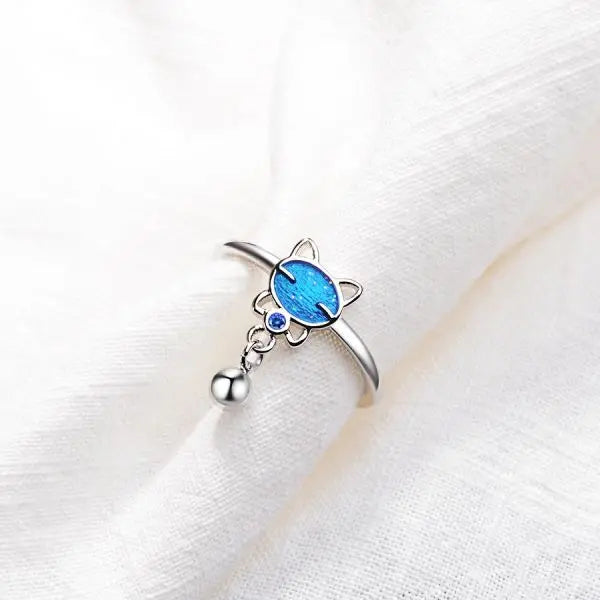 Bague Chat Argent Turquoise à Boule - Vraiment-chat