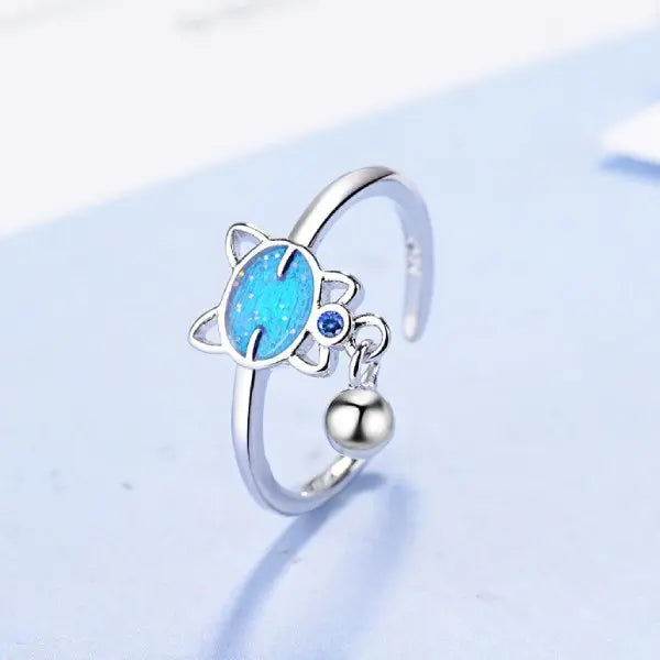 Bague Chat Argent Turquoise à Boule - Vraiment-chat