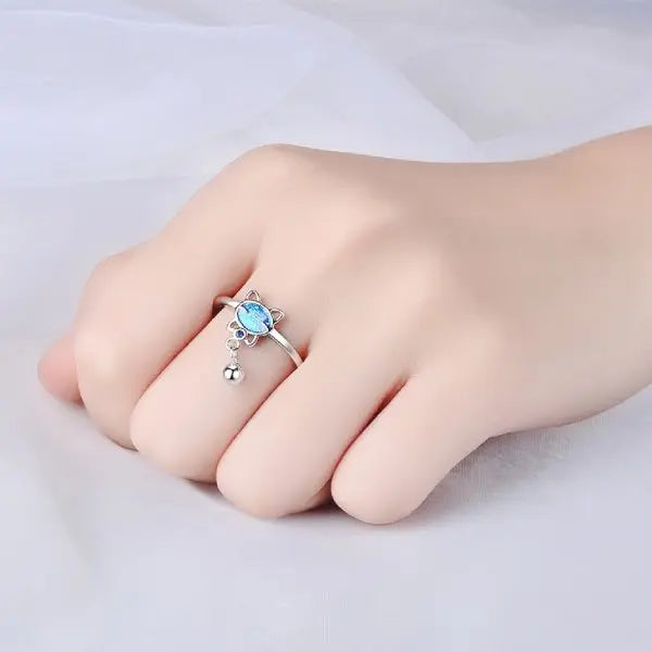 Bague Chat Argent Turquoise à Boule - Vraiment-chat