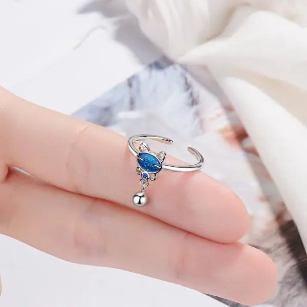 Bague Chat Argent Turquoise à Boule - Vraiment-chat