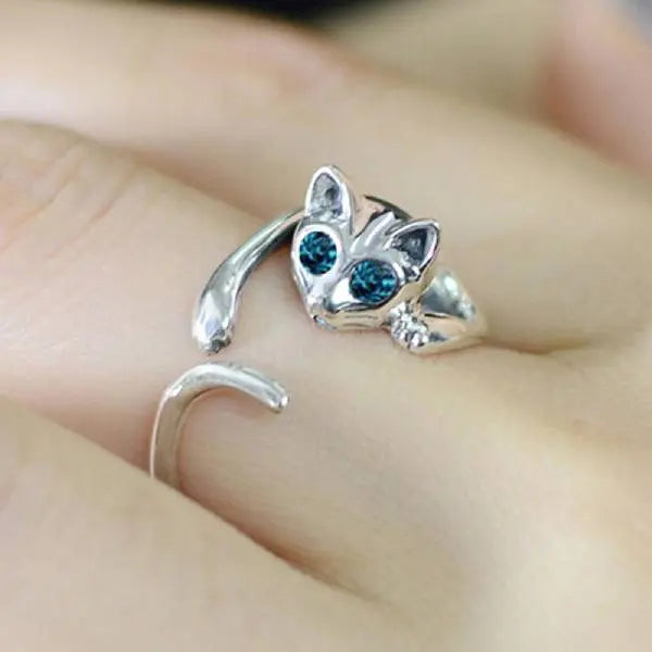 Bague en Forme de Chat aux Yeux Bleus - Vraiment-chat