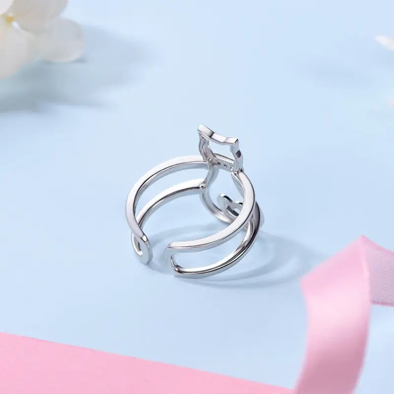 Bague Chat au Collier d'Argent Vraiment-chat