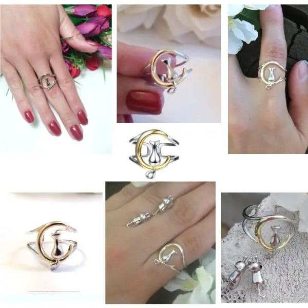 Bague Chat Croissant de Lune (Argent) - Vraiment-chat