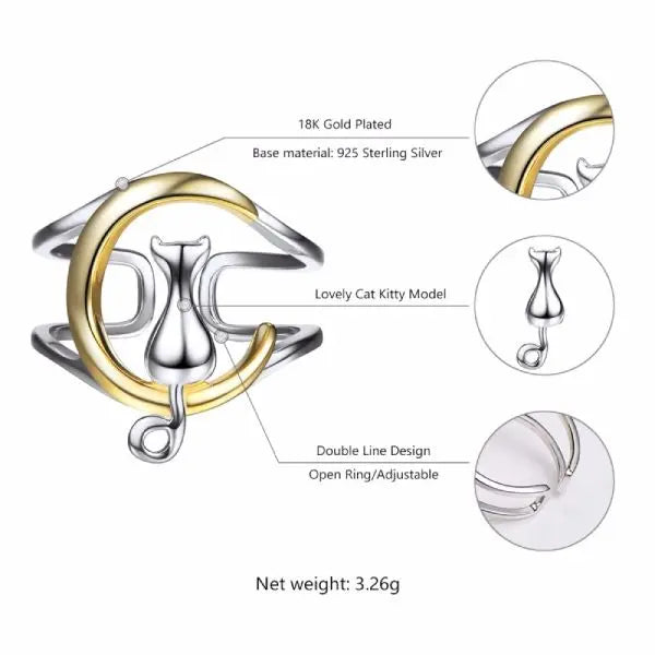 Bague Chat Croissant de Lune (Argent) - Vraiment-chat