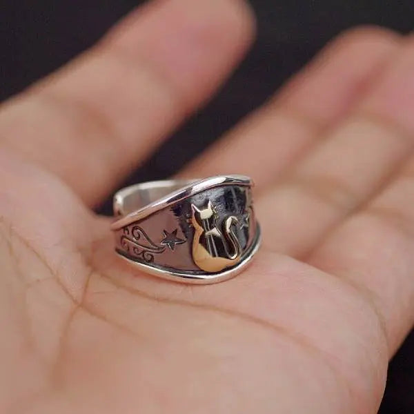 Bague Chat en Or dans les Etoiles (Argent) - Vraiment-chat