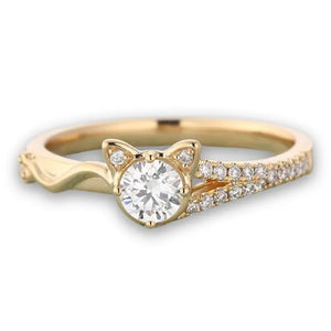 Bague Chat Dorée avec Pierre Taillée - Vraiment-chat