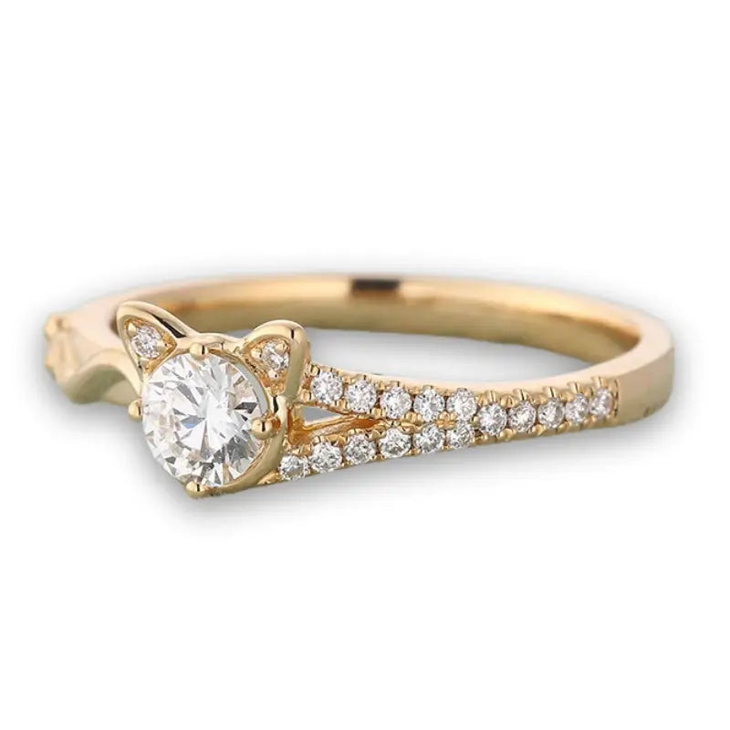 Bague Chat Dorée avec Pierre Taillée - Vraiment-chat