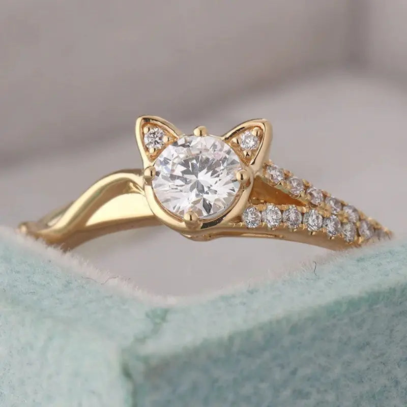 Bague Chat Dorée avec Pierre Taillée - Vraiment-chat