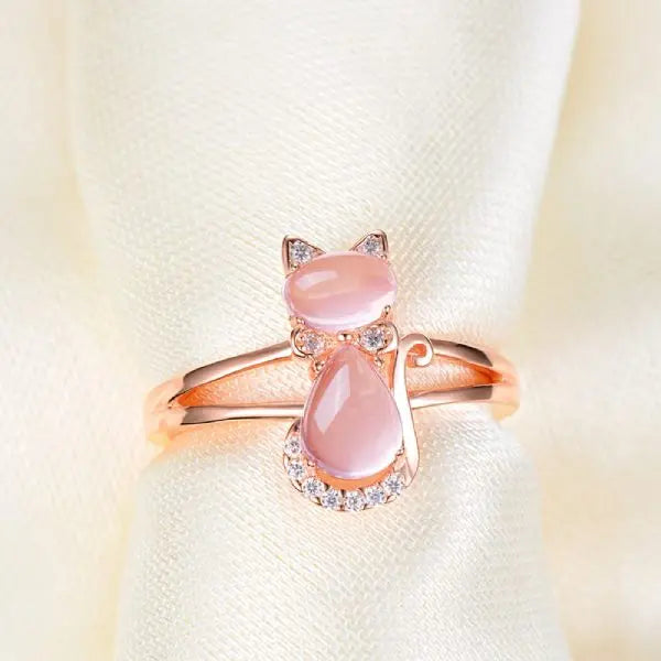 Bague Chat en Or Rose - Vraiment-chat