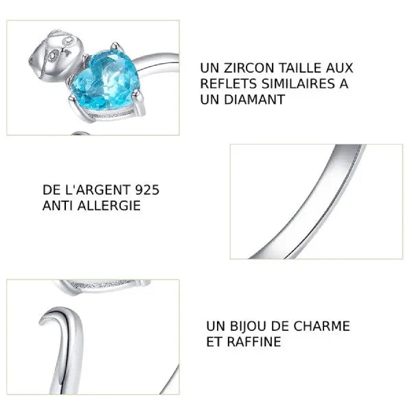 Bague Chat sur le Coeur Brillant (Argent) - Vraiment-chat