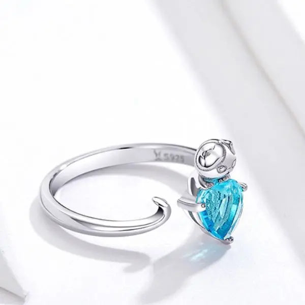 Bague Chat sur le Coeur Brillant (Argent) - Vraiment-chat