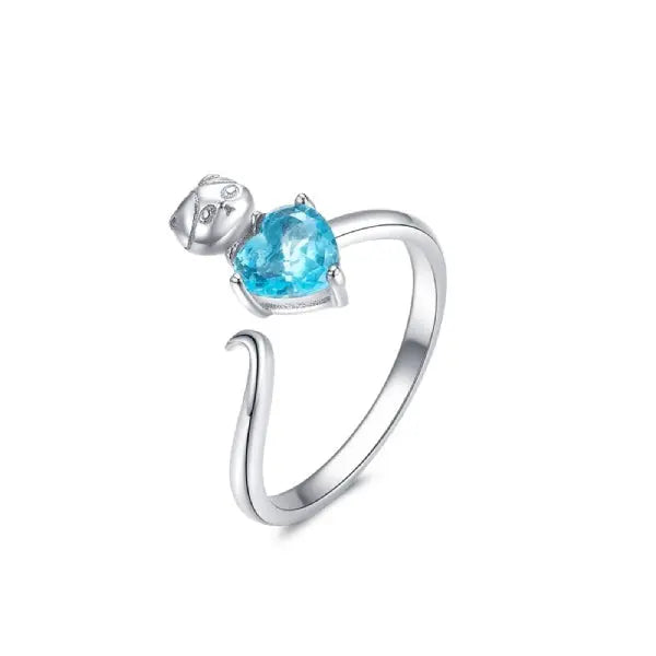 Bague Chat sur le Coeur Brillant (Argent) - Vraiment-chat
