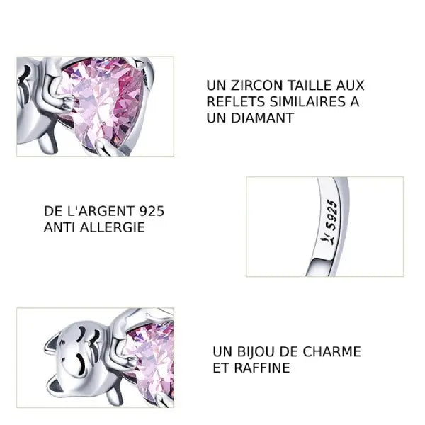 Bague Chat sur le Coeur Brillant (Argent) - Vraiment-chat