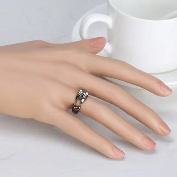 Bague Chat Noir Enroulant (Argent) - Vraiment-chat