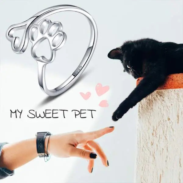 Bague Patte de Chat sur le Coeur (argent) - Vraiment-chat