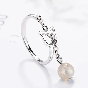 Bague Chat et sa Perle (Argent) - Vraiment-chat