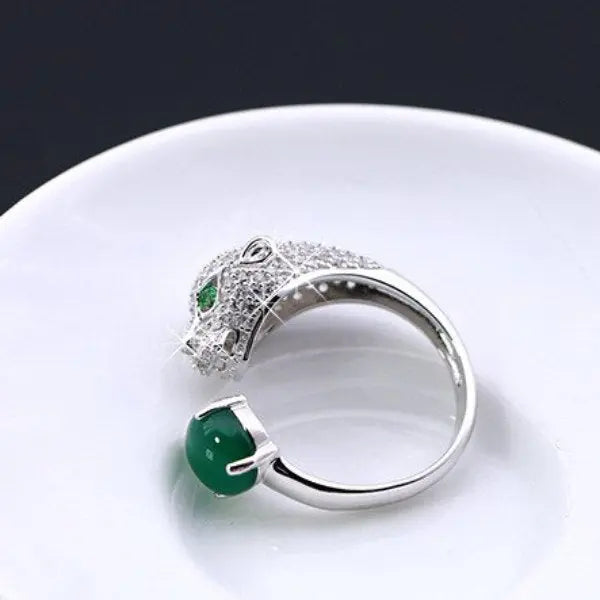 Bague Léopard et son Emeraude (Argent) - Vraiment-chat