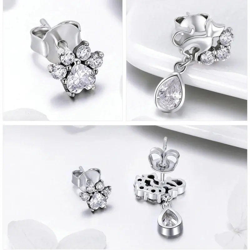 Boucles d'oreilles Chat et Empreinte (argent) - Vraiment-chat