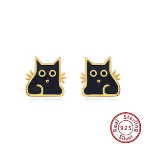 Boucles d'oreilles Chat Or et Noir - Vraiment-chat