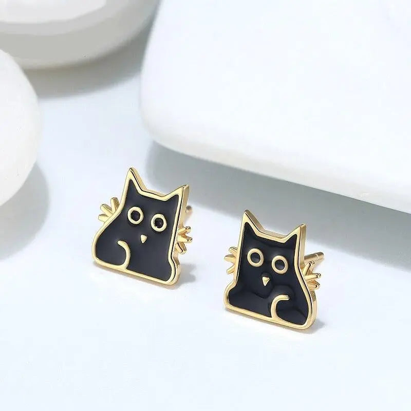 Boucles d'oreilles Chat Or et Noir - Vraiment-chat