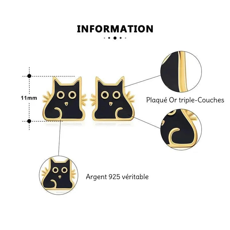 Boucles d'oreilles Chat Or et Noir - Vraiment-chat