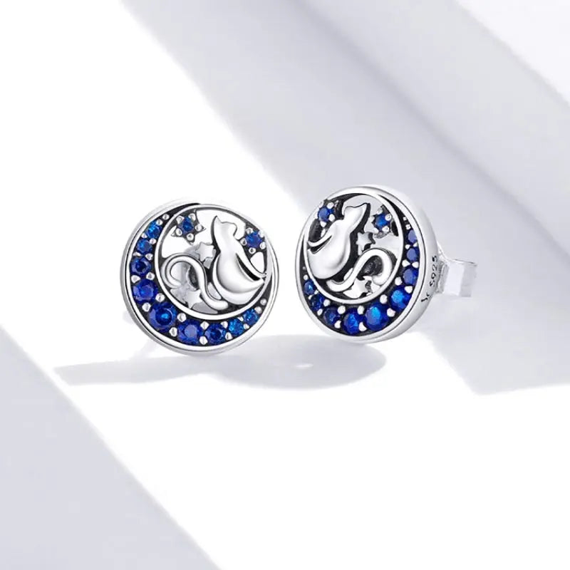 Boucles d'Oreilles Chat Sur la Lune Bleue Vraiment-chat